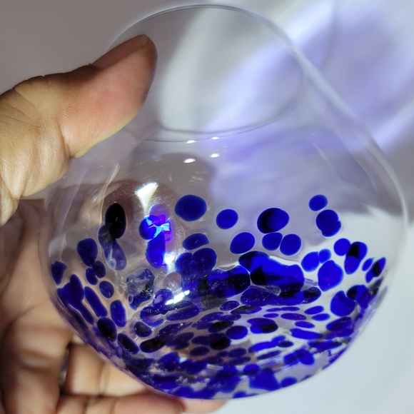 Handblown Stemless Clear w/Cobalt Blue Ombre Wine Goblet - Picture 5 of 7